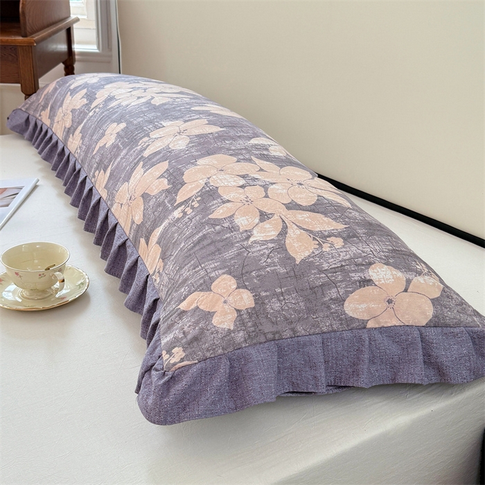 91家纺网 家纺一手货源 找家纺 梦舒羽 2025新款可水洗原麻双人花边枕套宿舍情侣枕芯套加长枕头套内胆套仿亚麻 陌上花开-咖