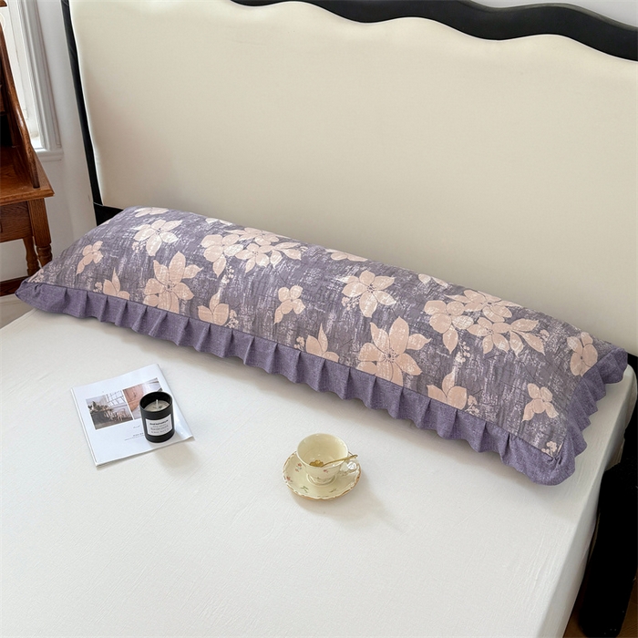 91家纺网 家纺一手货源 找家纺 梦舒羽 2025新款可水洗原麻双人花边枕套宿舍情侣枕芯套加长枕头套内胆套仿亚麻 陌上花开-咖