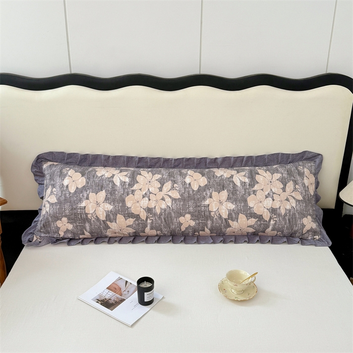 91家纺网 家纺一手货源 找家纺 梦舒羽 2025新款可水洗原麻双人花边枕套宿舍情侣枕芯套加长枕头套内胆套仿亚麻 陌上花开-咖