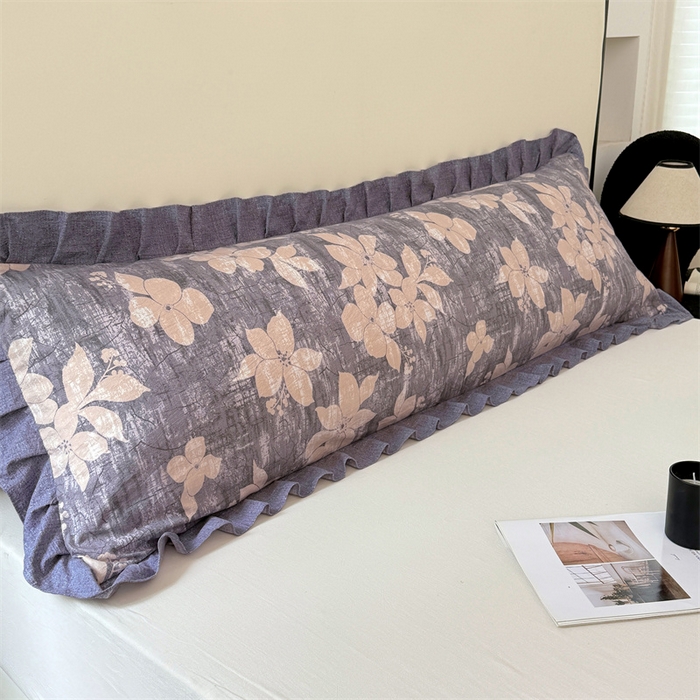 梦舒羽 2025新款可水洗原麻双人花边枕套宿舍情侣枕芯套加长枕头套内胆套仿亚麻 陌上花开-咖