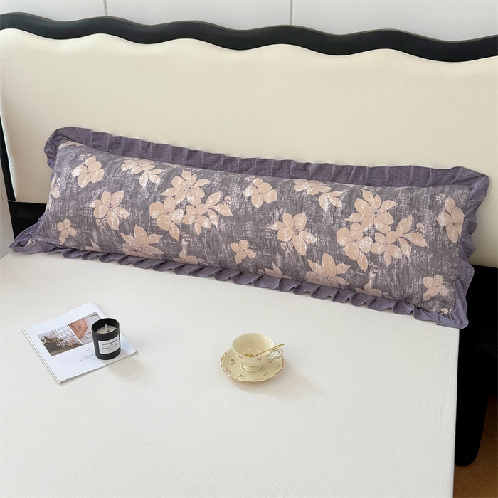 91家纺网 家纺一手货源 找家纺 梦舒羽 2025新款可水洗原麻双人花边枕套宿舍情侣枕芯套加长枕头套内胆套仿亚麻 陌上花开-咖