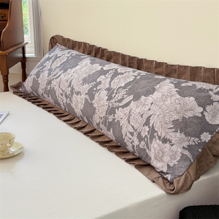 91家纺网 家纺一手货源 找家纺 梦舒羽 2025新款可水洗原麻双人花边枕套宿舍情侣枕芯套加长枕头套内胆套仿亚麻 浮绘花影-白