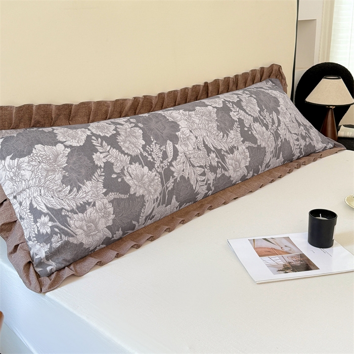 梦舒羽 2025新款可水洗原麻双人花边枕套宿舍情侣枕芯套加长枕头套内胆套仿亚麻 浮绘花影-白