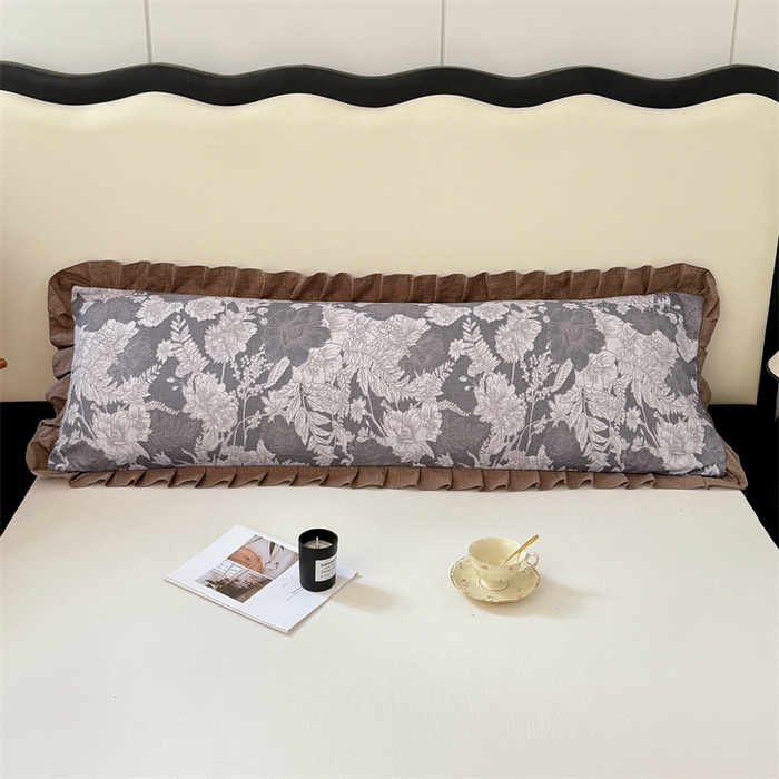 91家纺网 家纺一手货源 找家纺 梦舒羽 2025新款可水洗原麻双人花边枕套宿舍情侣枕芯套加长枕头套内胆套仿亚麻 浮绘花影-白