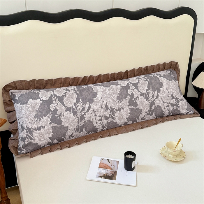 91家纺网 家纺一手货源 找家纺 梦舒羽 2025新款可水洗原麻双人花边枕套宿舍情侣枕芯套加长枕头套内胆套仿亚麻 浮绘花影-白