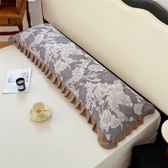 91家纺网 家纺一手货源 找家纺 梦舒羽 2025新款可水洗原麻双人花边枕套宿舍情侣枕芯套加长枕头套内胆套仿亚麻 浮绘花影-白