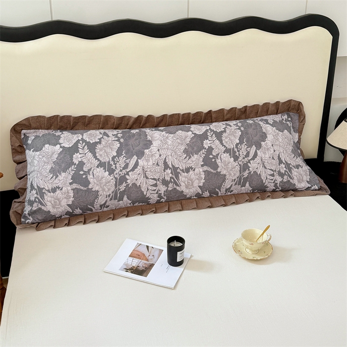 91家纺网 家纺一手货源 找家纺 梦舒羽 2025新款可水洗原麻双人花边枕套宿舍情侣枕芯套加长枕头套内胆套仿亚麻 浮绘花影-白