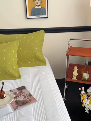 91家纺网 家纺一手货源 找家纺 悦然毛巾被 2025新款全棉纯棉三层纱水洗枕巾 立体格浅黄