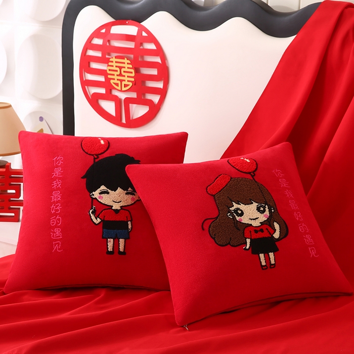 贤内助家纺 2025新款金玉良缘结婚抱枕靠枕系列喜庆沙发靠背小抱枕喜床摆件 遇见（外套+芯）一对