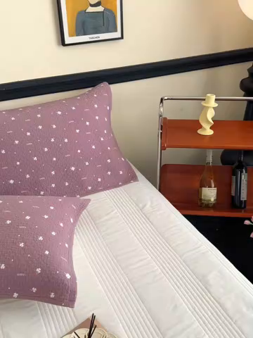 91家纺网 家纺一手货源 找家纺 悦然毛巾被 2025新款全棉纯棉三层纱水洗枕巾 银杏叶豆纱