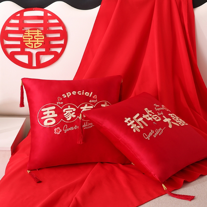 91家纺网 家纺一手货源 找家纺 贤内助家纺 2025新款新婚大喜结婚抱枕靠枕系列喜庆沙发靠背小抱枕喜床摆件 吾家有喜（外套+芯）