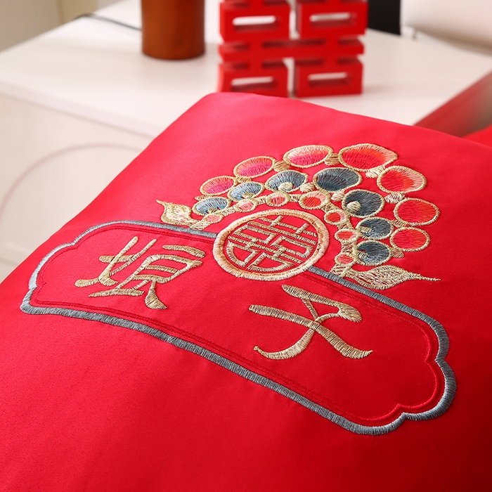 91家纺网 家纺一手货源 找家纺 贤内助家纺 2025新款新婚大喜结婚抱枕靠枕系列喜庆沙发靠背小抱枕喜床摆件 相公+娘子（外套+芯）