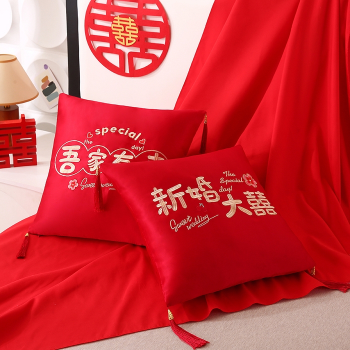 91家纺网 家纺一手货源 找家纺 贤内助家纺 2025新款新婚大喜结婚抱枕靠枕系列喜庆沙发靠背小抱枕喜床摆件 新婚大喜（外套+芯）