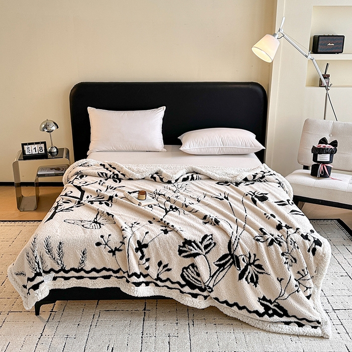 91家纺网 家纺一手货源 找家纺 （总）沐棉家居 2025新款双层提花羊羔绒毛毯毯子