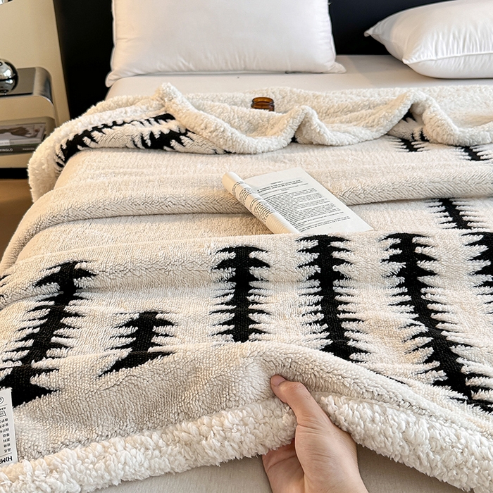 91家纺网 家纺一手货源 找家纺 沐棉家居 2025新款双层提花羊羔绒毛毯毯子 节节高