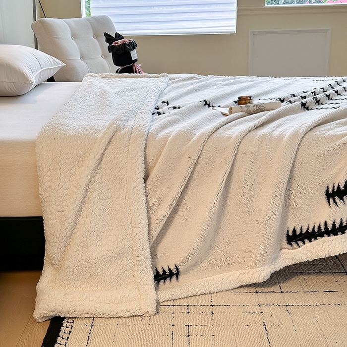 91家纺网 家纺一手货源 找家纺 沐棉家居 2025新款双层提花羊羔绒毛毯毯子 节节高