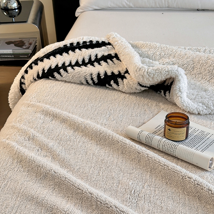 91家纺网 家纺一手货源 找家纺 沐棉家居 2025新款双层提花羊羔绒毛毯毯子 节节高