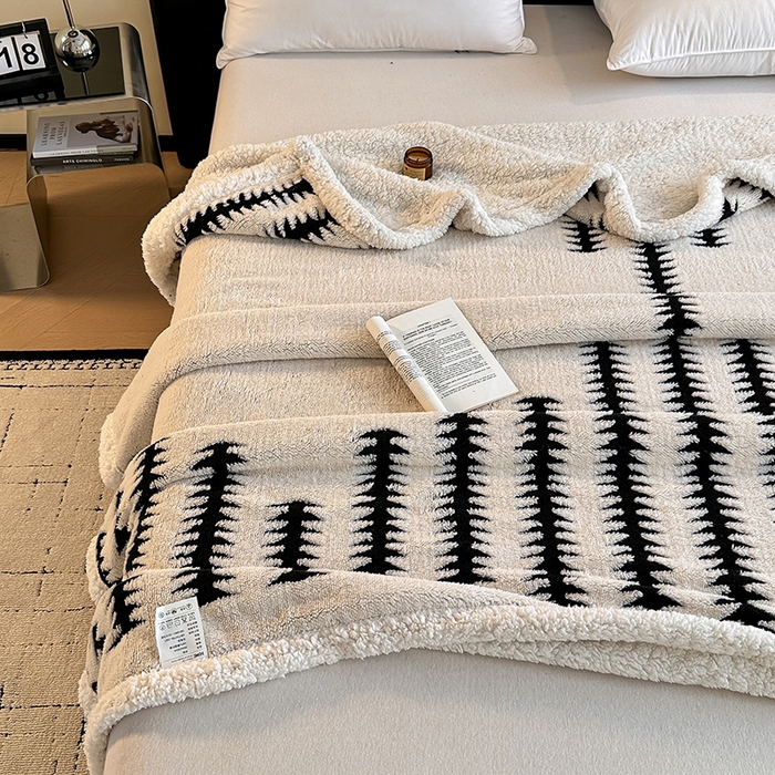 91家纺网 家纺一手货源 找家纺 沐棉家居 2025新款双层提花羊羔绒毛毯毯子 节节高