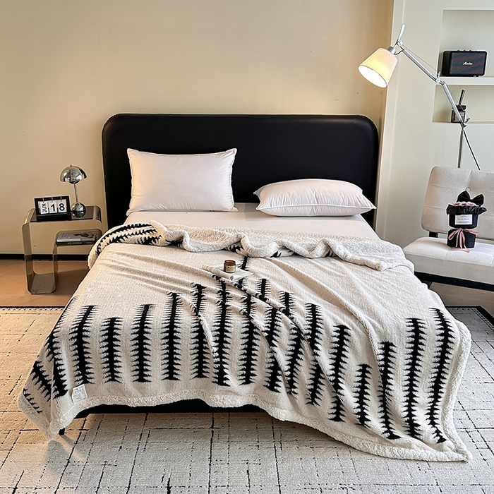 沐棉家居 2025新款双层提花羊羔绒毛毯毯子 节节高