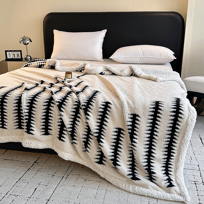 91家纺网 家纺一手货源 找家纺 沐棉家居 2025新款双层提花羊羔绒毛毯毯子 节节高