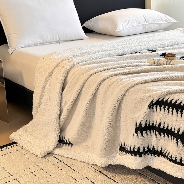 91家纺网 家纺一手货源 找家纺 沐棉家居 2025新款双层提花羊羔绒毛毯毯子 节节高