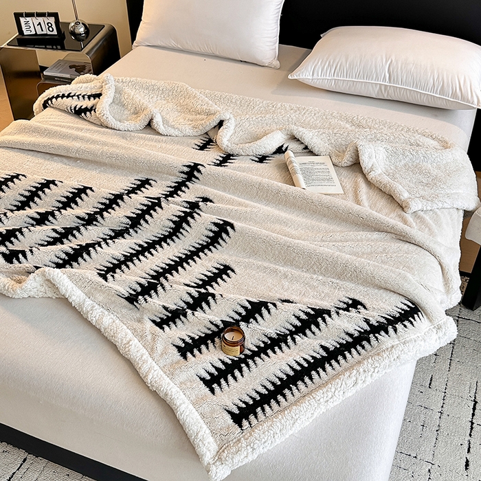 91家纺网 家纺一手货源 找家纺 沐棉家居 2025新款双层提花羊羔绒毛毯毯子 节节高