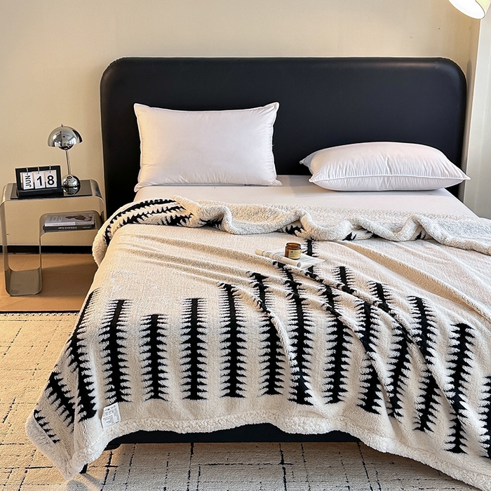 91家纺网 家纺一手货源 找家纺 沐棉家居 2025新款双层提花羊羔绒毛毯毯子 节节高