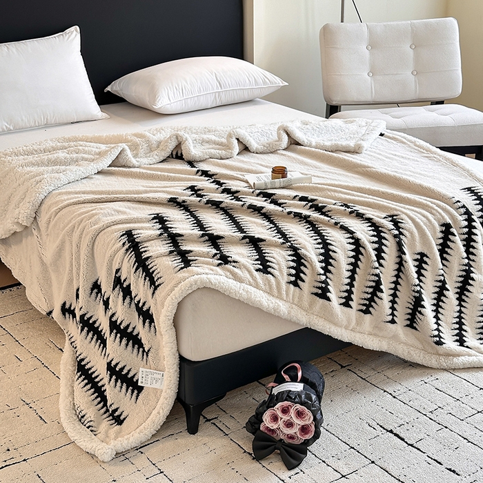 91家纺网 家纺一手货源 找家纺 沐棉家居 2025新款双层提花羊羔绒毛毯毯子 节节高
