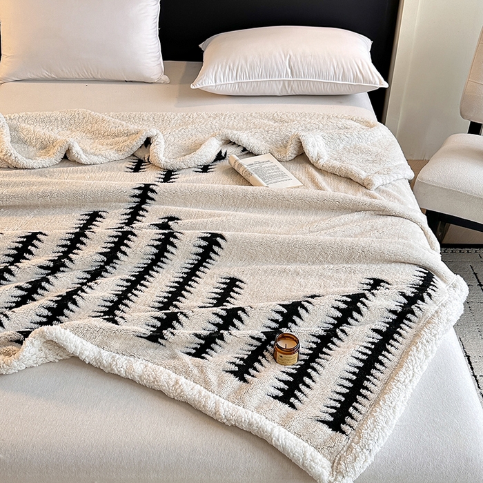 91家纺网 家纺一手货源 找家纺 沐棉家居 2025新款双层提花羊羔绒毛毯毯子 节节高