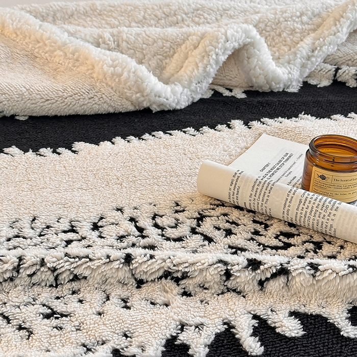 91家纺网 家纺一手货源 找家纺 沐棉家居 2025新款双层提花羊羔绒毛毯毯子 时光条