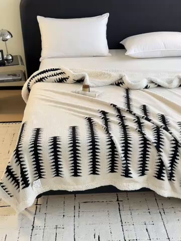 91家纺网 家纺一手货源 找家纺 沐棉家居 2025新款双层提花羊羔绒毛毯毯子 节节高