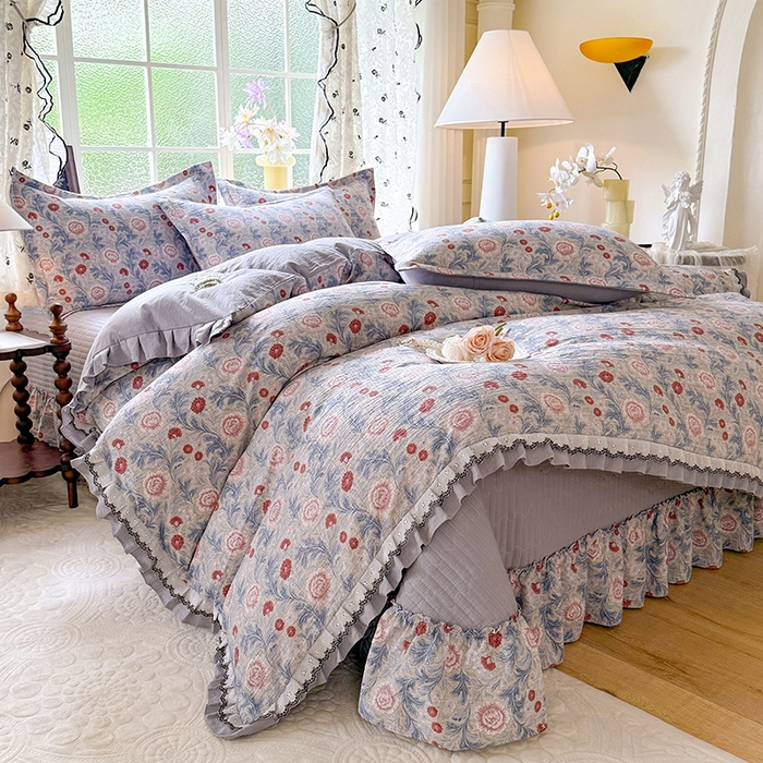 91家纺网 家纺一手货源 找家纺 （总）韩约家纺 2025新款1双层刺绣花边法式床盖款棉麻四件套（全网控价：不低于1.5m139，1.8m144，2.0m149，2.0加大154）