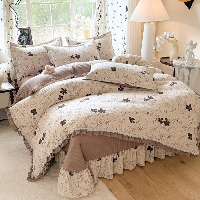 91家纺网 家纺一手货源 找家纺 （总）韩约家纺 2025新款1双层刺绣花边法式床盖款棉麻四件套（全网控价：不低于1.5m139，1.8m144，2.0m149，2.0加大154）