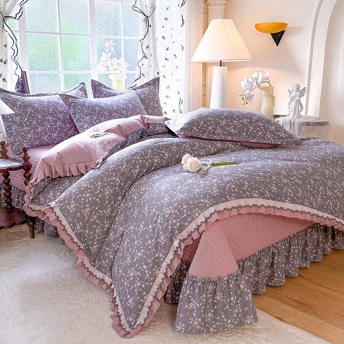 91家纺网 家纺一手货源 找家纺 （总）韩约家纺 2025新款1双层刺绣花边法式床盖款棉麻四件套（全网控价：不低于1.5m139，1.8m144，2.0m149，2.0加大154）