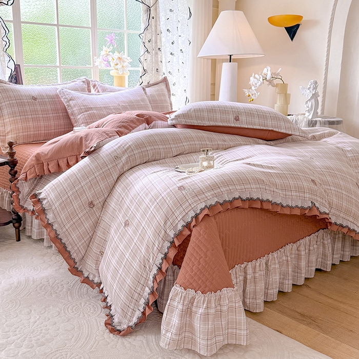 91家纺网 家纺一手货源 找家纺 （总）韩约家纺 2025新款1双层刺绣花边法式床盖款棉麻四件套（全网控价：不低于1.5m139，1.8m144，2.0m149，2.0加大154）