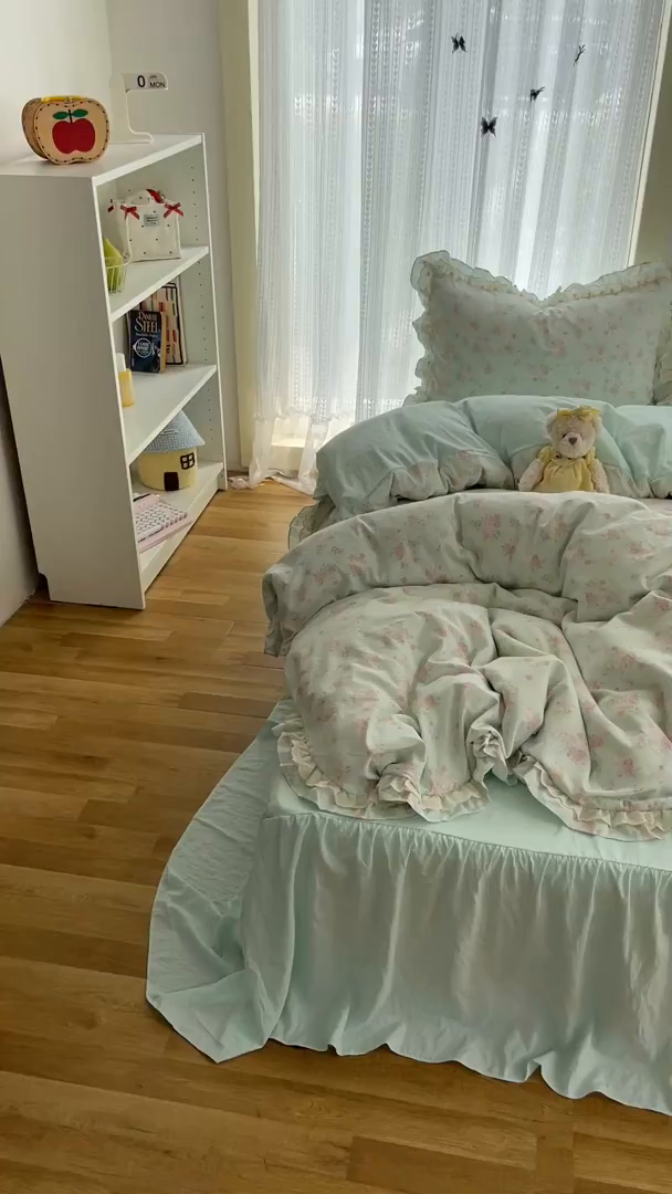 91家纺网 家纺一手货源 找家纺 （总）轻奢坊 2025新款双层花边仙仙碎花水洗棉四件套