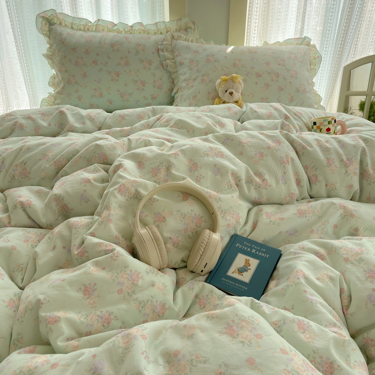 91家纺网 家纺一手货源 找家纺 （总）轻奢坊 2025新款双层花边仙仙碎花水洗棉四件套