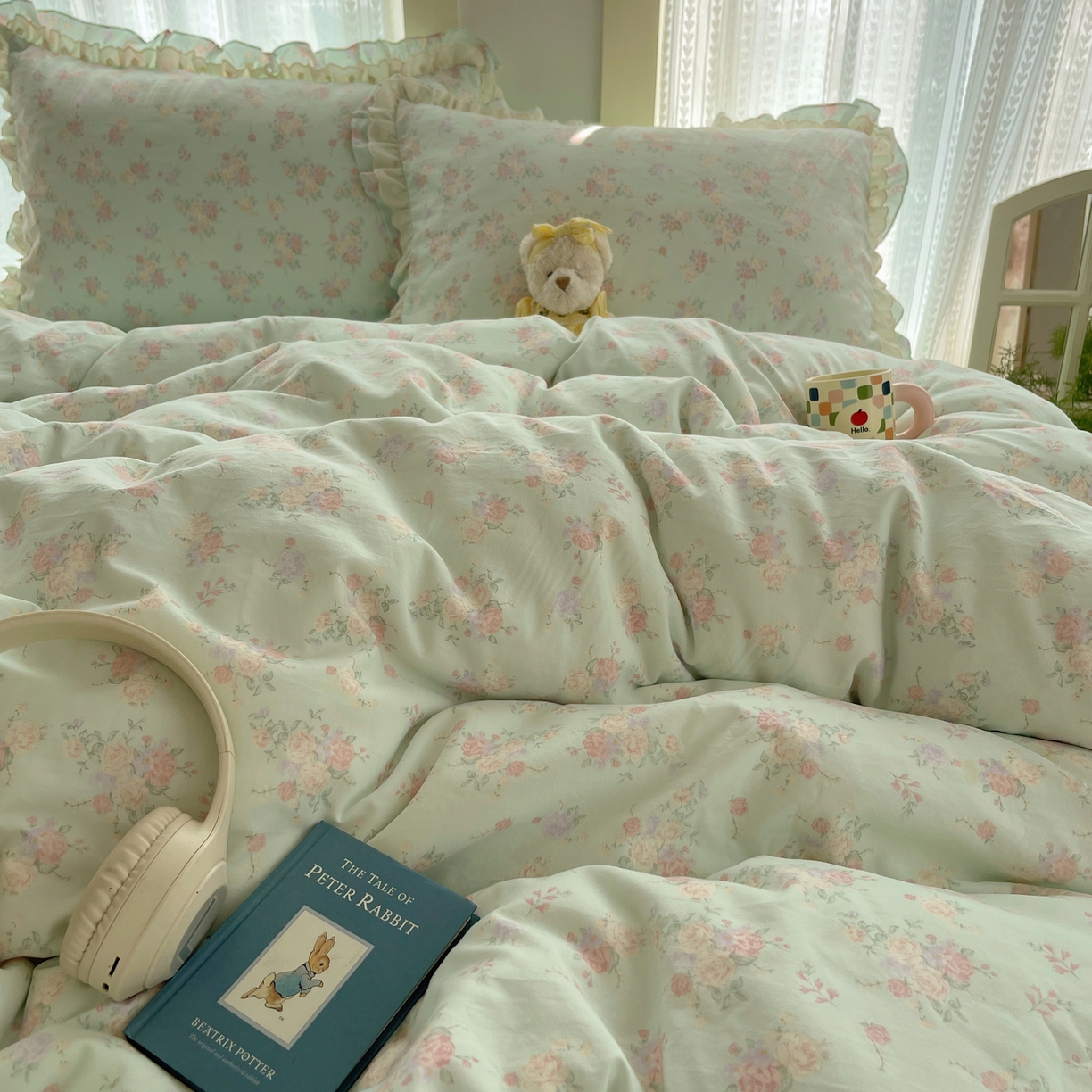 91家纺网 家纺一手货源 找家纺 （总）轻奢坊 2025新款双层花边仙仙碎花水洗棉四件套