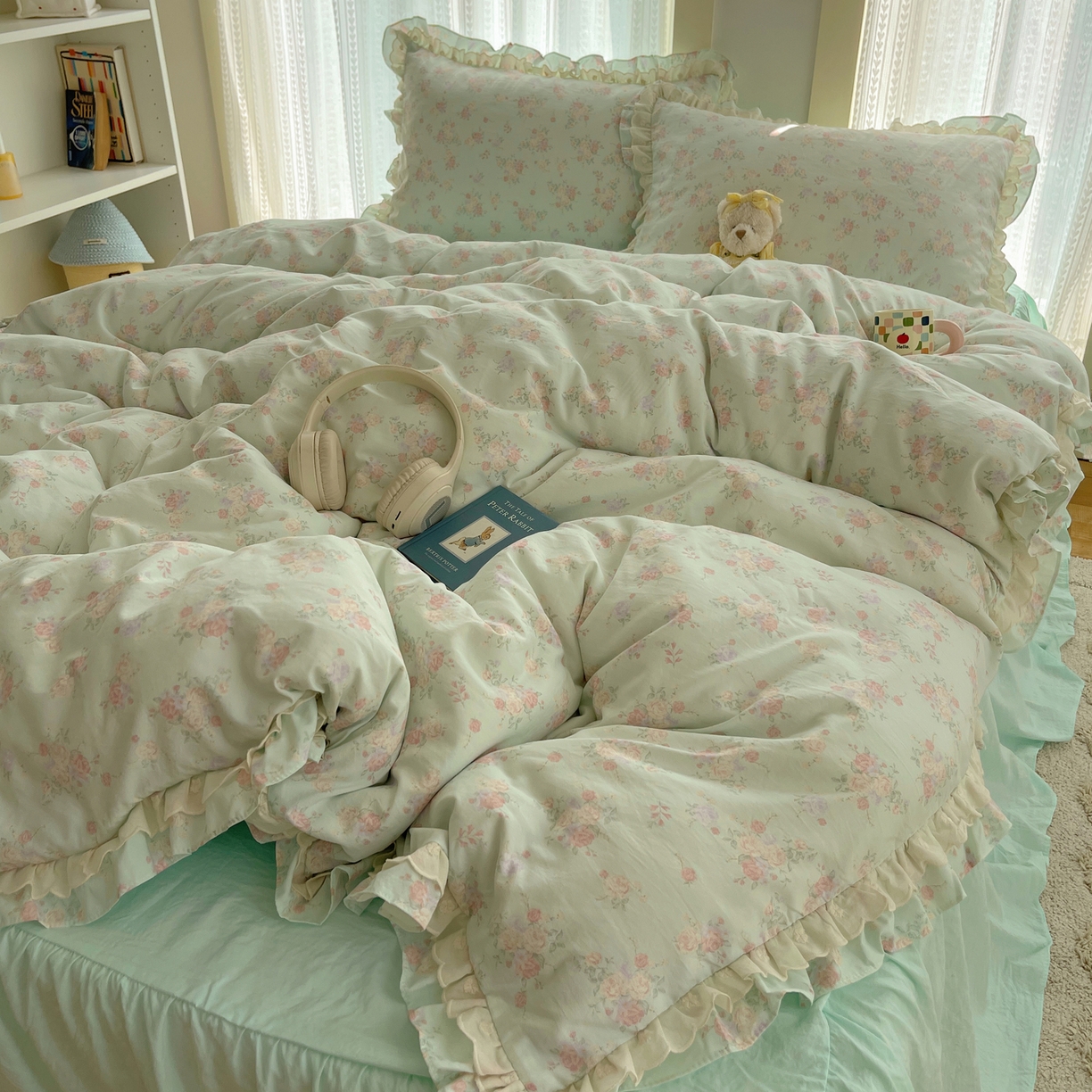 91家纺网 家纺一手货源 找家纺 （总）轻奢坊 2025新款双层花边仙仙碎花水洗棉四件套