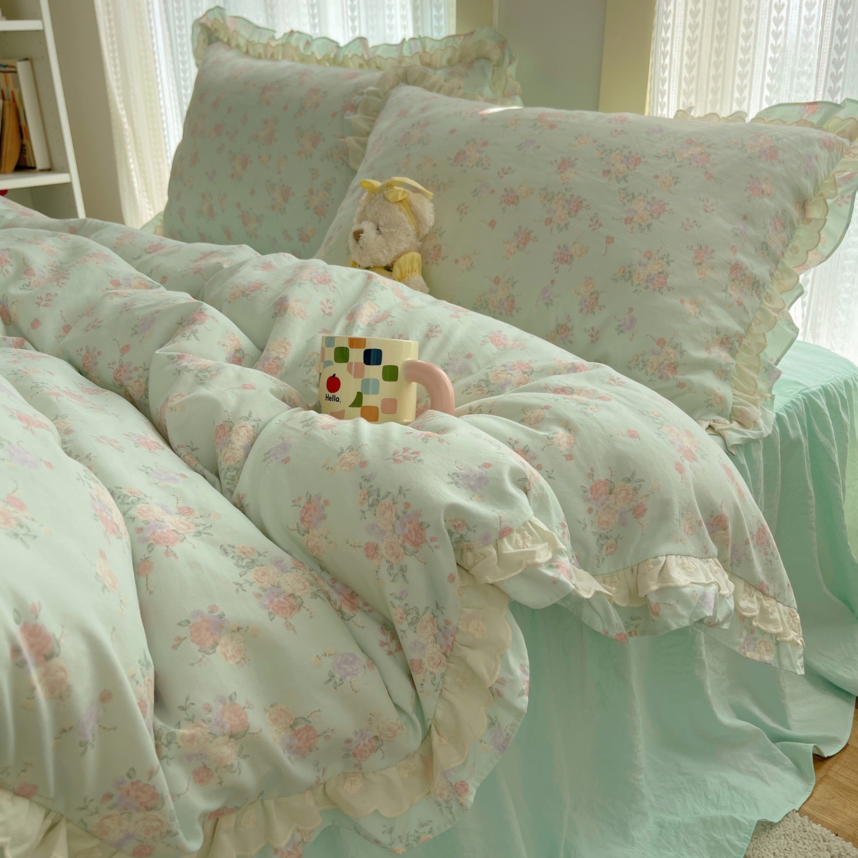 91家纺网 家纺一手货源 找家纺 （总）轻奢坊 2025新款双层花边仙仙碎花水洗棉四件套