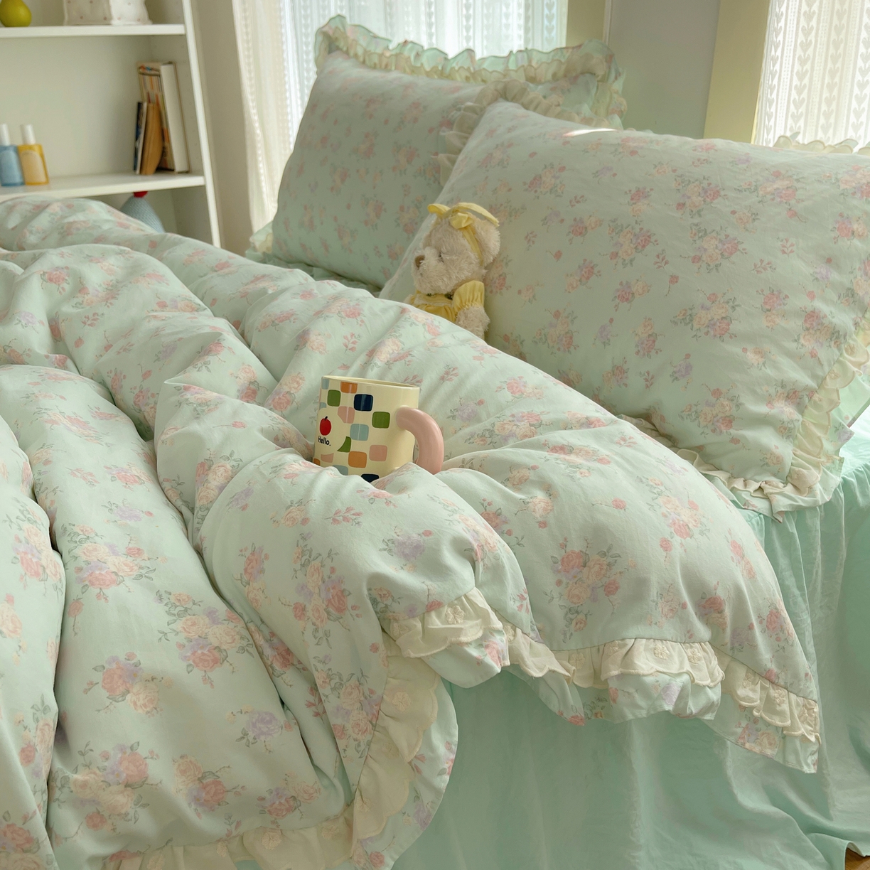 91家纺网 家纺一手货源 找家纺 （总）轻奢坊 2025新款双层花边仙仙碎花水洗棉四件套