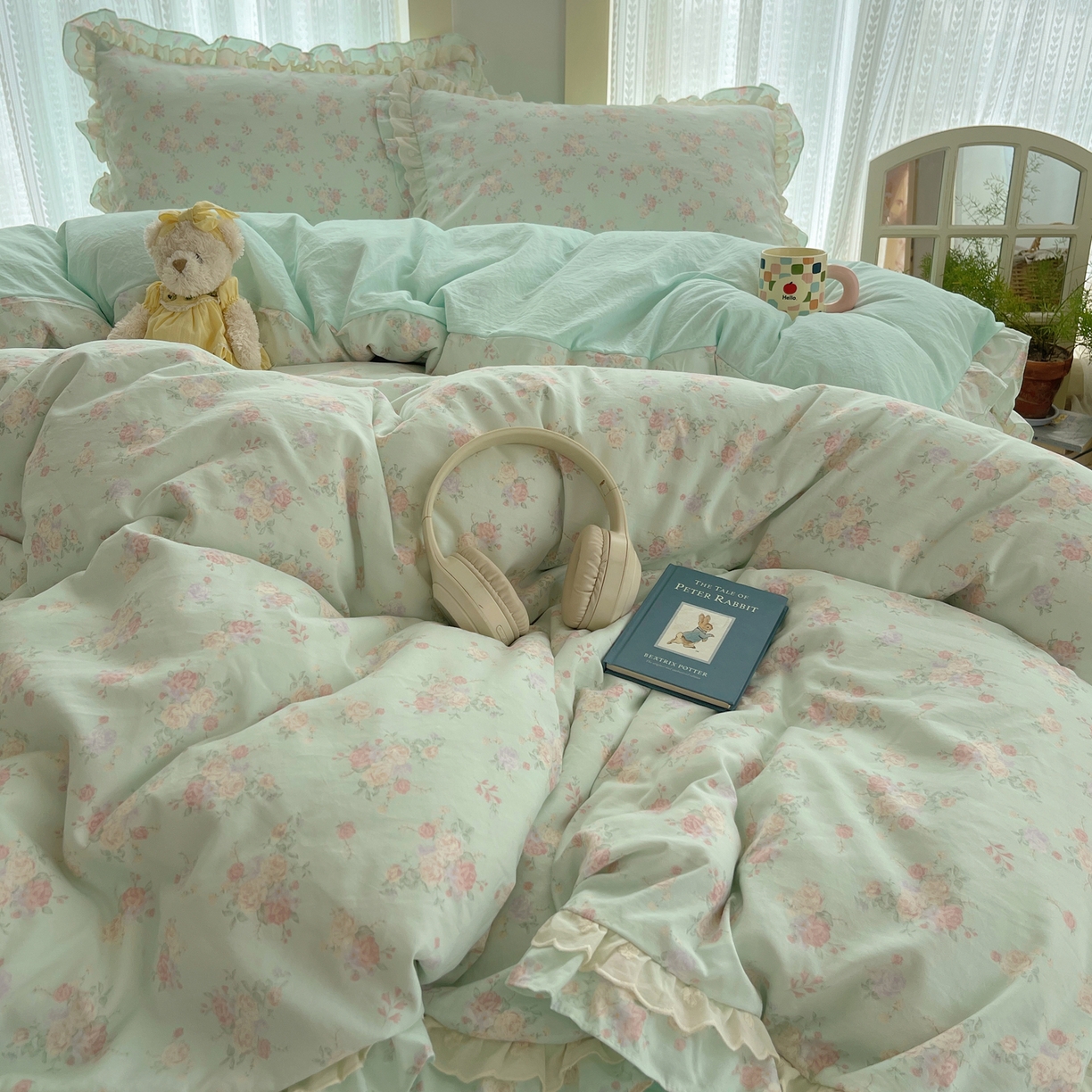 91家纺网 家纺一手货源 找家纺 （总）轻奢坊 2025新款双层花边仙仙碎花水洗棉四件套