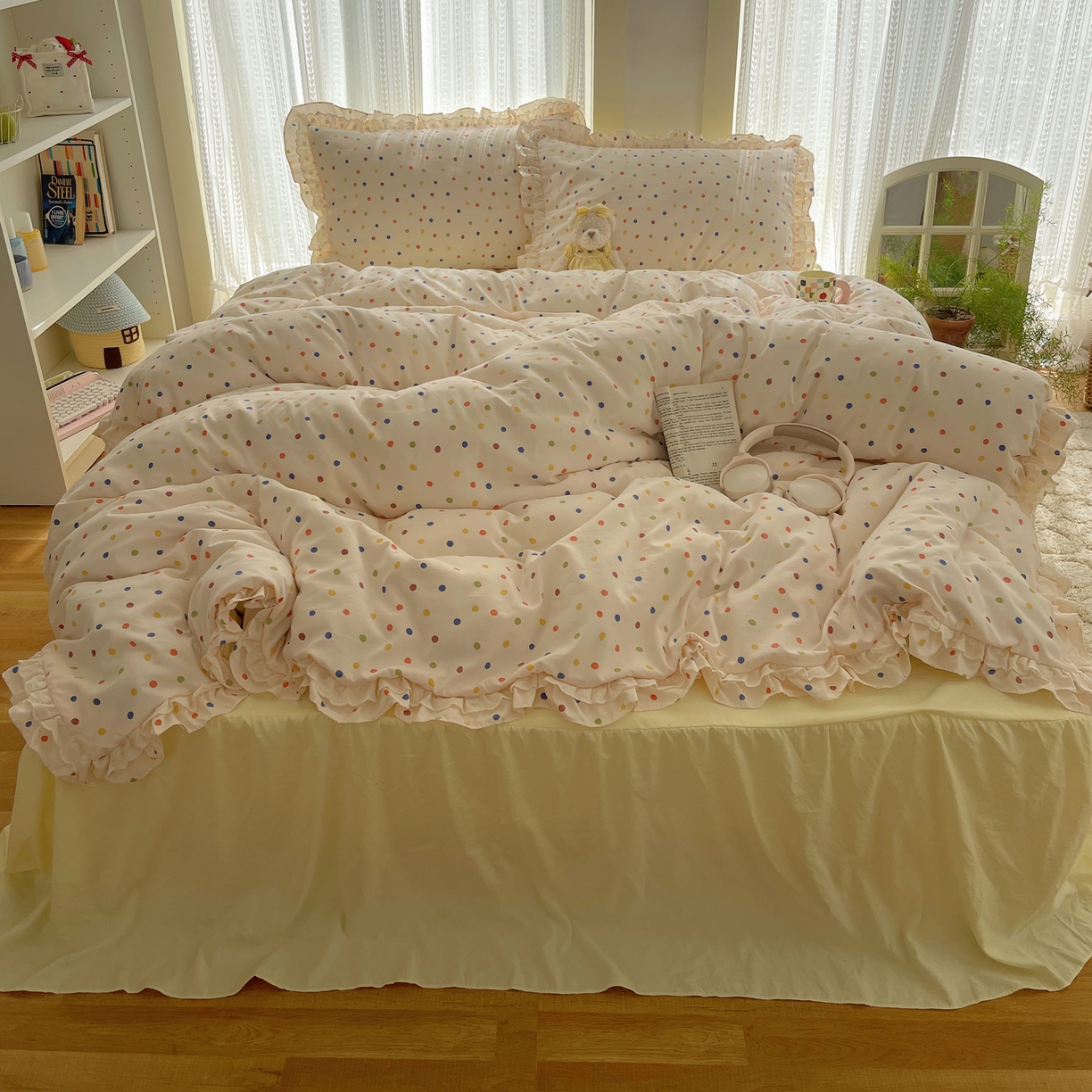 91家纺网 家纺一手货源 找家纺 （总）轻奢坊 2025新款双层花边仙仙碎花水洗棉四件套