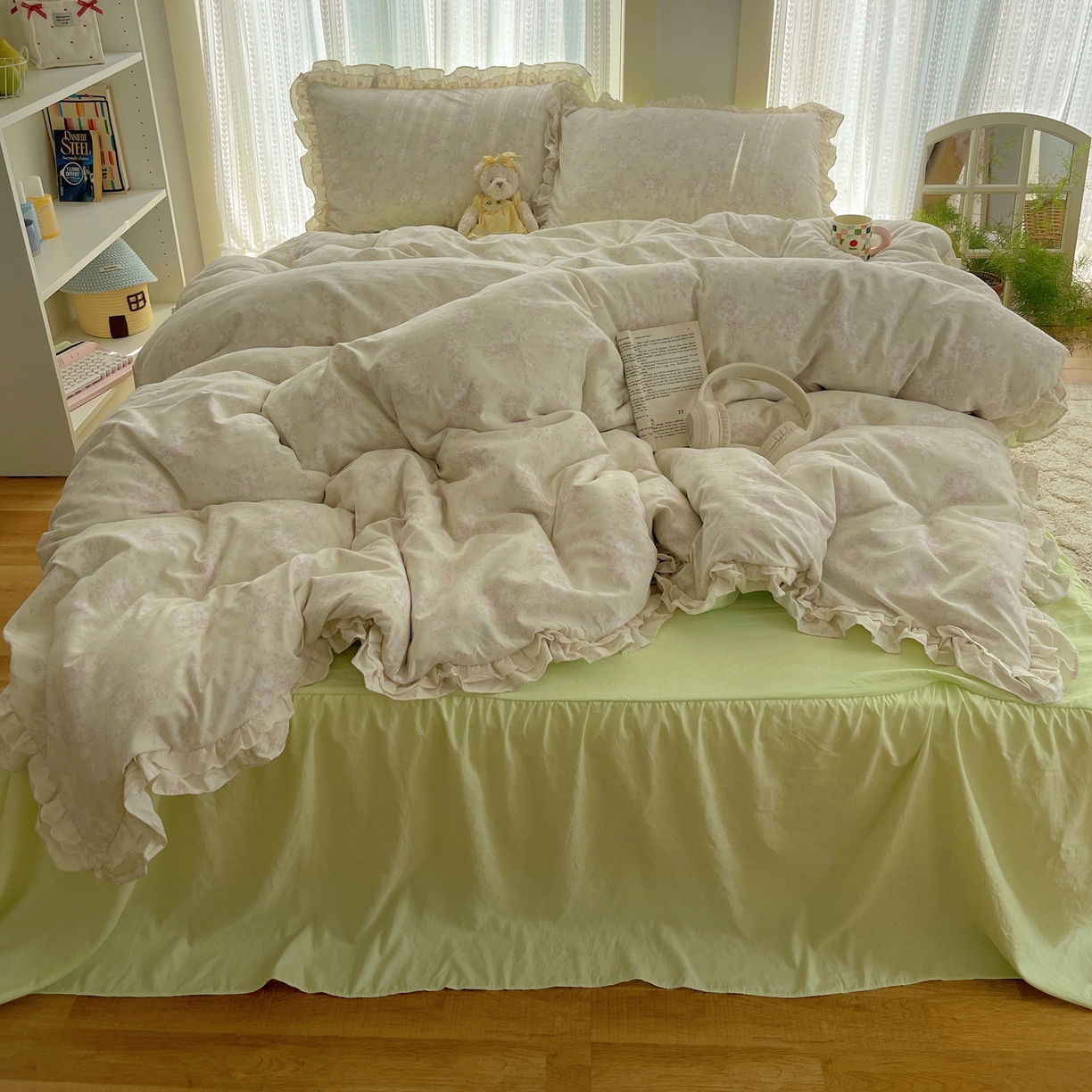 91家纺网 家纺一手货源 找家纺 （总）轻奢坊 2025新款双层花边仙仙碎花水洗棉四件套