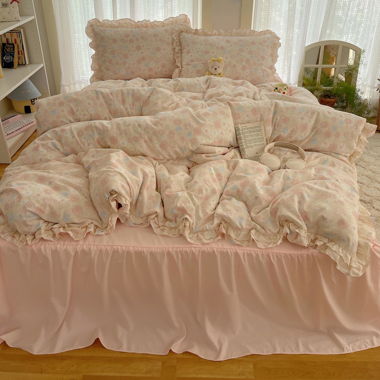 91家纺网 家纺一手货源 找家纺 （总）轻奢坊 2025新款双层花边仙仙碎花水洗棉四件套