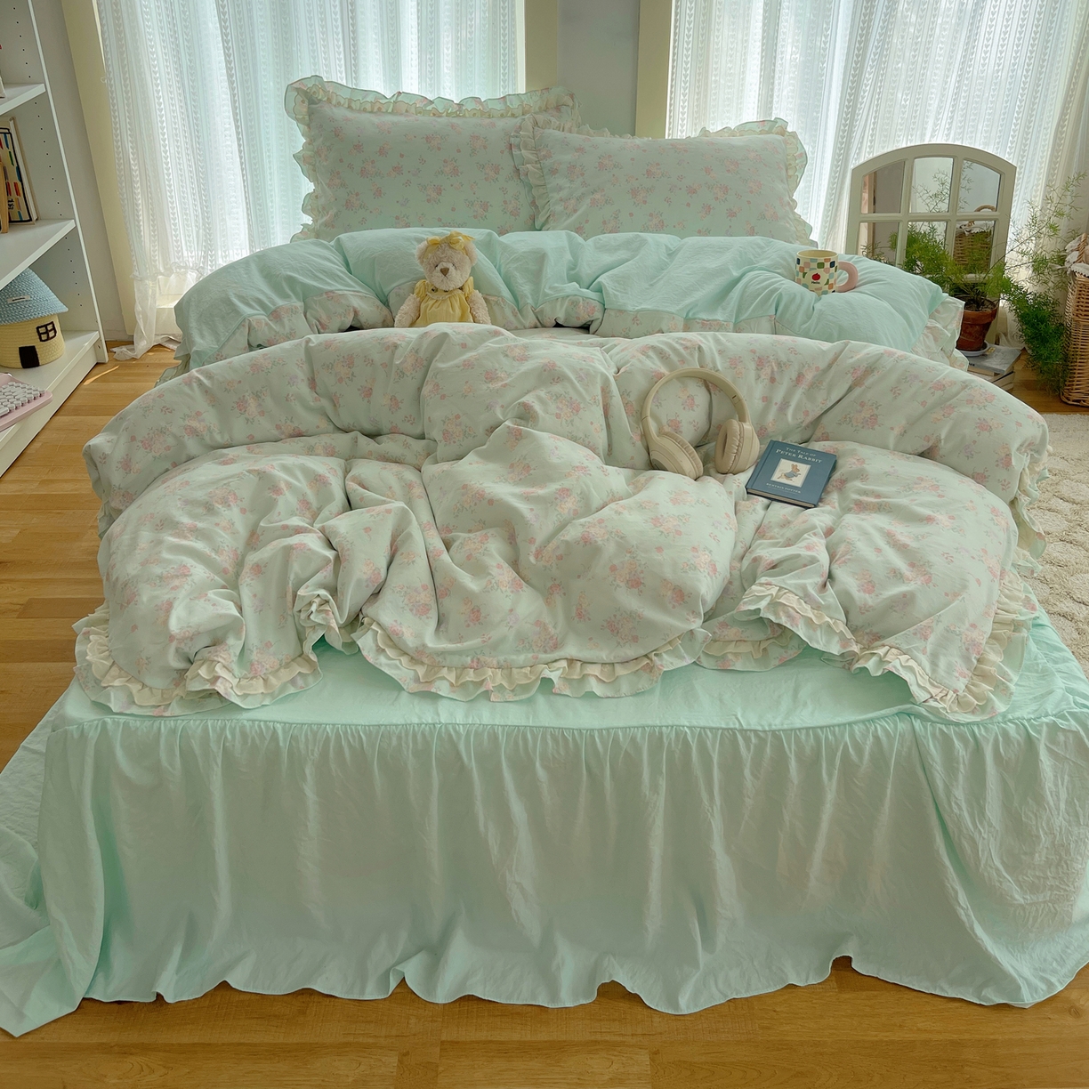 轻奢坊 2025新款双层花边仙仙碎花水洗棉四件套 花信风