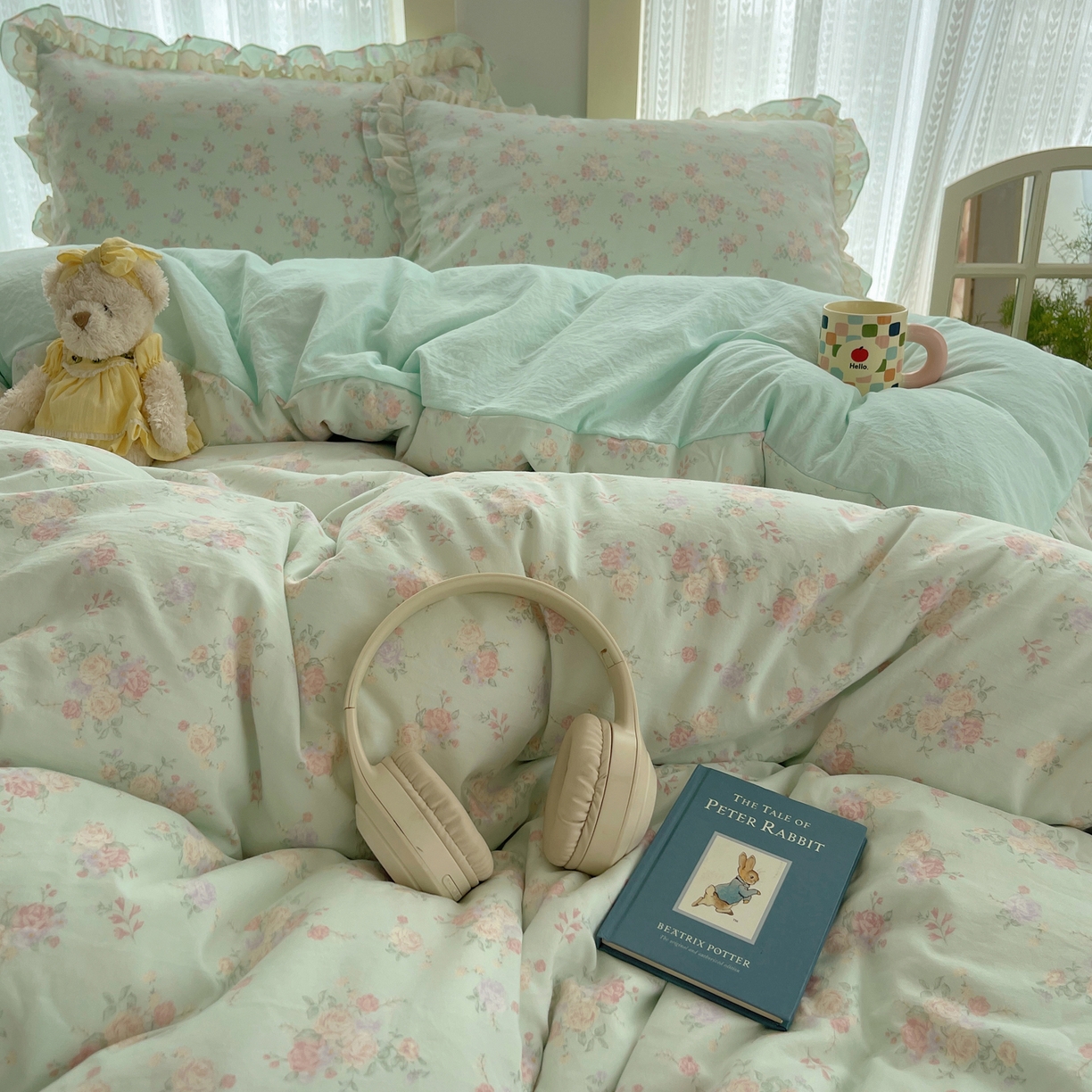 91家纺网 家纺一手货源 找家纺 轻奢坊 2025新款双层花边仙仙碎花水洗棉四件套 花信风