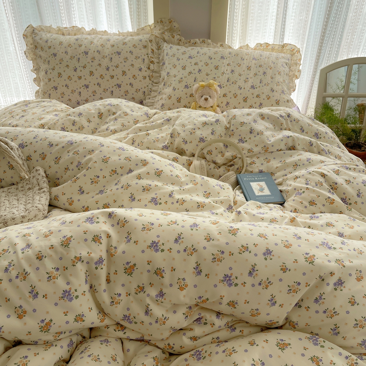 91家纺网 家纺一手货源 找家纺 轻奢坊 2025新款双层花边仙仙碎花水洗棉四件套 芳菲