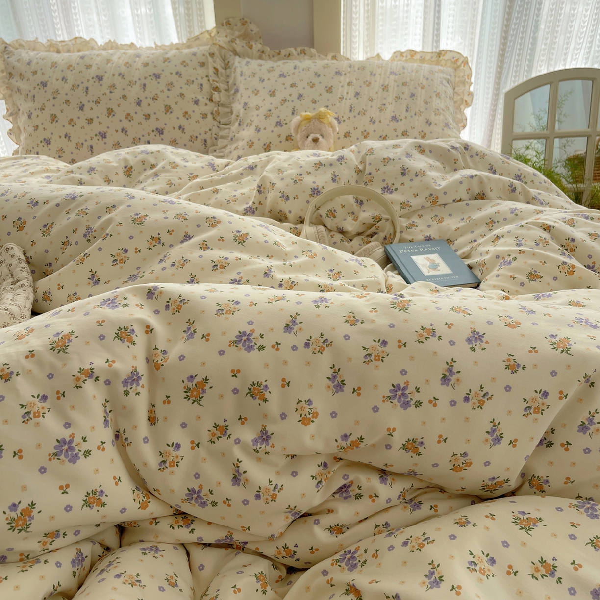 91家纺网 家纺一手货源 找家纺 轻奢坊 2025新款双层花边仙仙碎花水洗棉四件套 芳菲