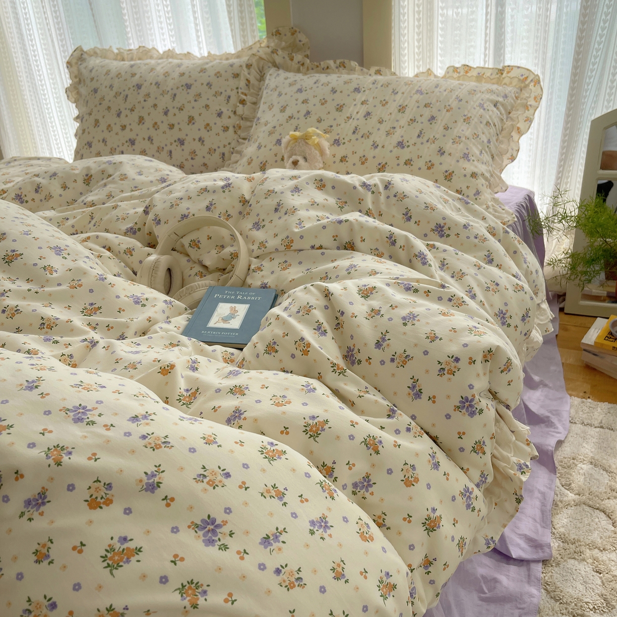 91家纺网 家纺一手货源 找家纺 轻奢坊 2025新款双层花边仙仙碎花水洗棉四件套 芳菲